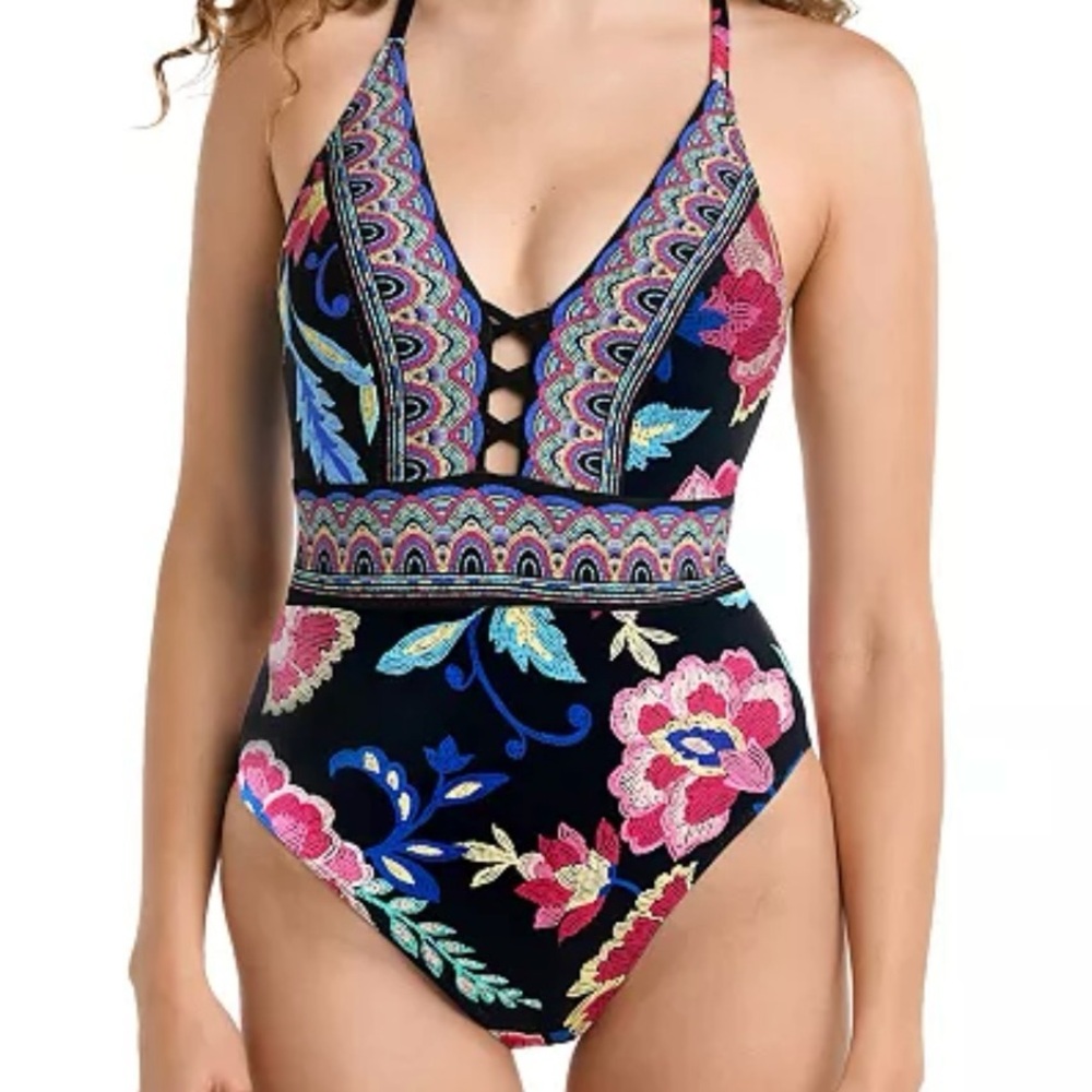 Stunning Floral Halter One-Piece Swimsuit